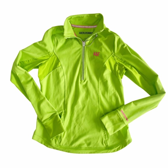 Abercrombie & Fitch Vintage Womens Running Jacket 1/4 Zip Green Thumb Hole Mesh - Picture 2 of 4